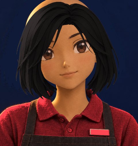 At her first job, in a red work polo and apron