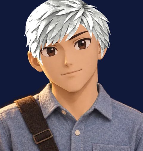 As a student, in a blue button-down shirt