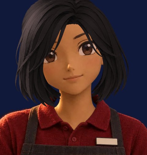 As a grocery store clerk, in a red work polo and apron